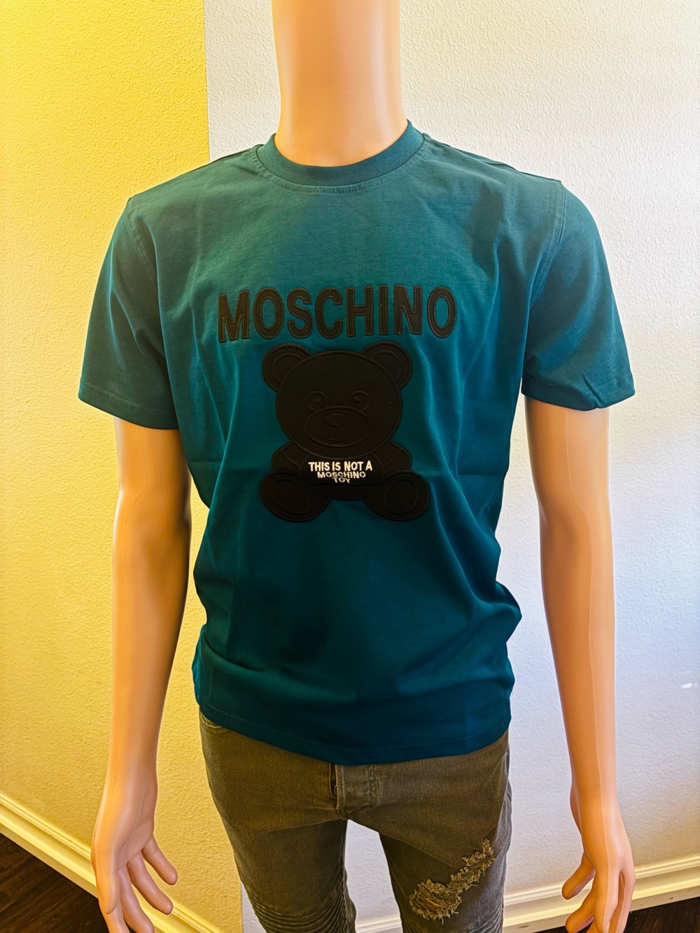 Moschino Teal Short-Sleeve Tee with Black Teddy Logo